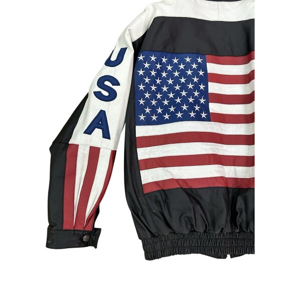 Oscar Piel American Flag MAGA Leather Jacket  Perfect Leather USA Mens Large VTG - Picture 9 of 16